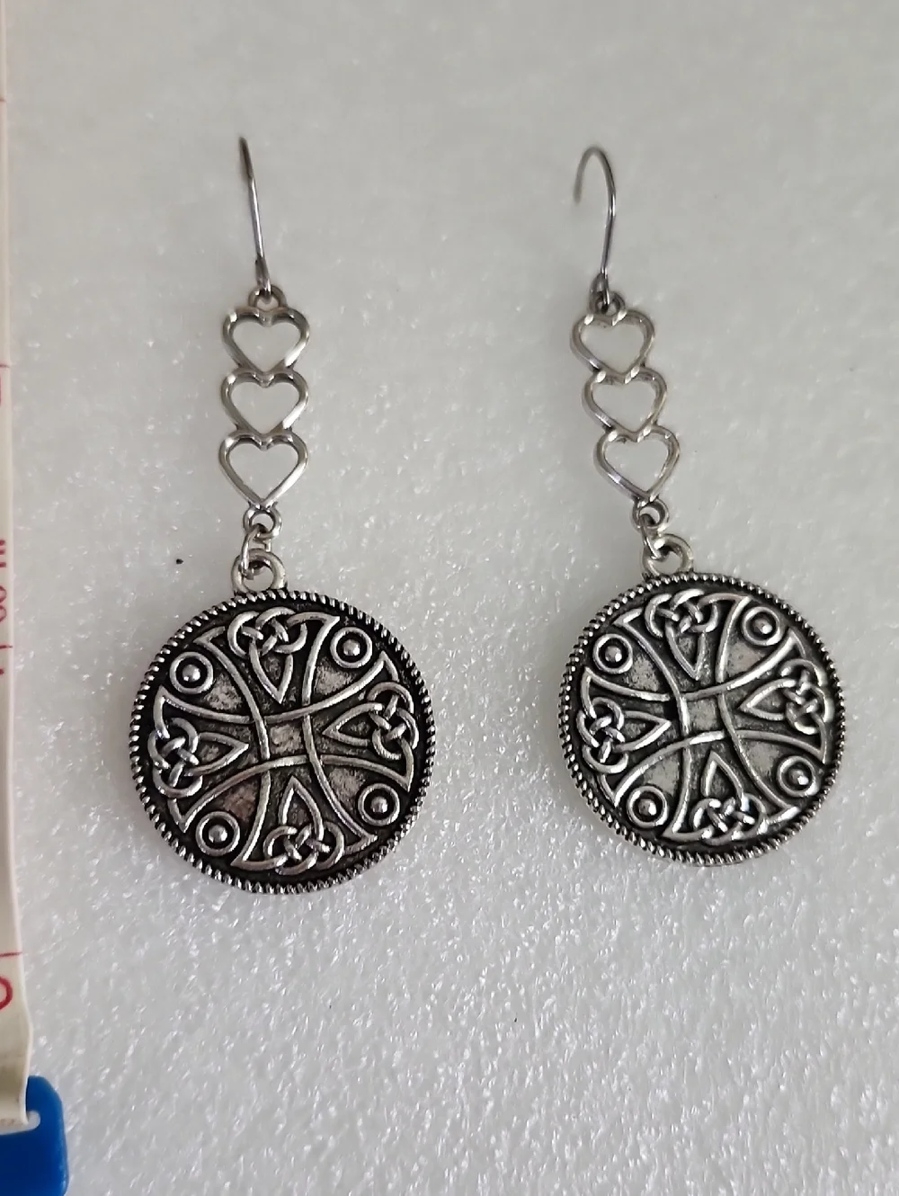 Hand Crafted Silver Celtic Heart Drop Earrings - Silver